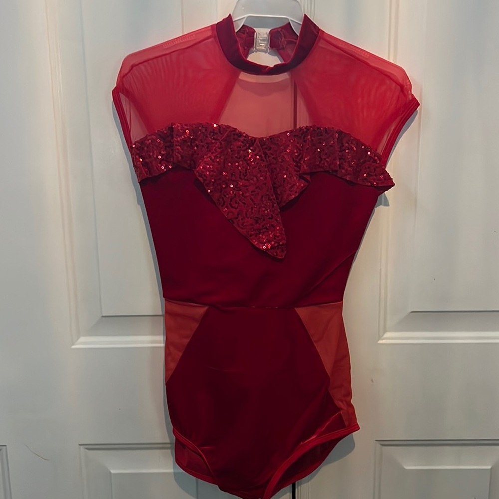 Curtain Call jazz red leotard costume P708 Helena AM